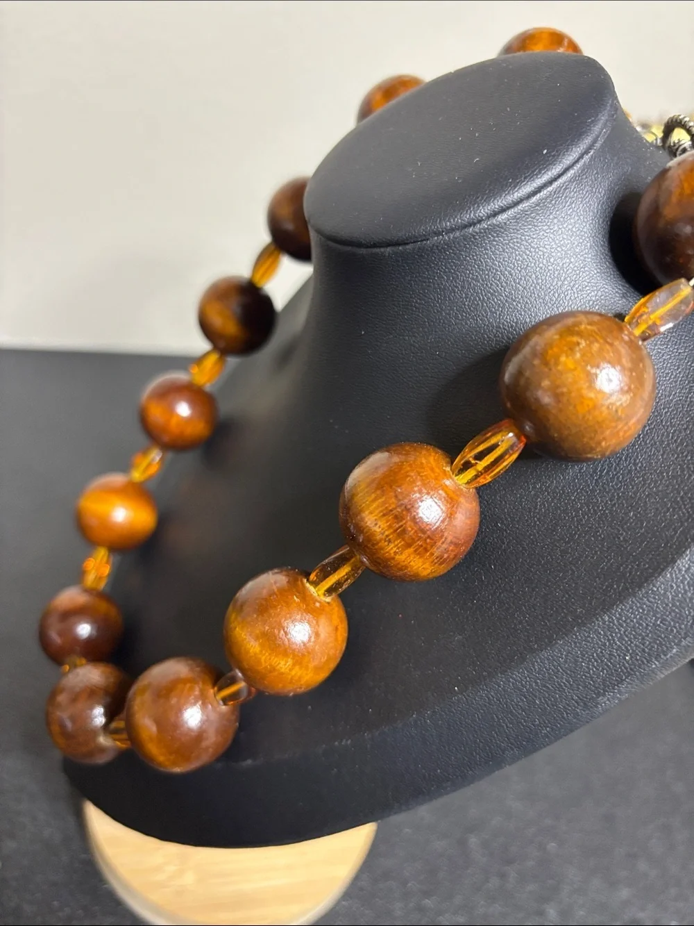 Handmade Chunky Vintage Boho Wooden Bead Necklace - Brown